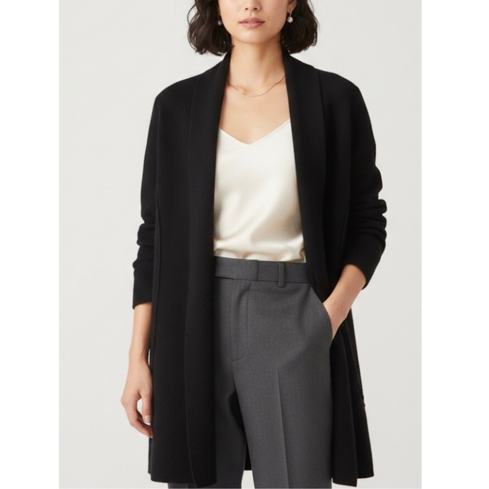 Quiet Luxury Pure Amici Black Wool Cashmere Open Front Cardigan Small
